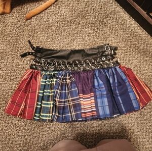 Multicolor Plaid Women's Skirt with Black Leather Waistband